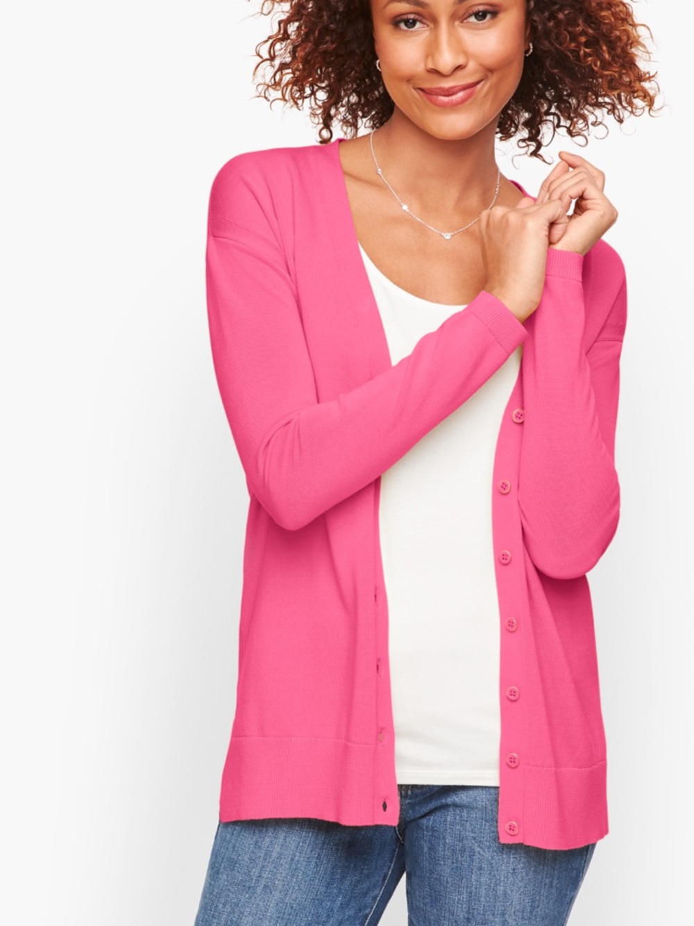 Talbots Pink V-Neck Button-Front Cardigan